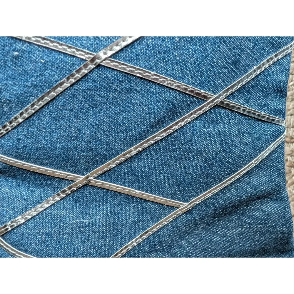 Annie Women’s Denim Blue Ankle Booties Block Heel Boots Silver Accents Sz. 11 M
